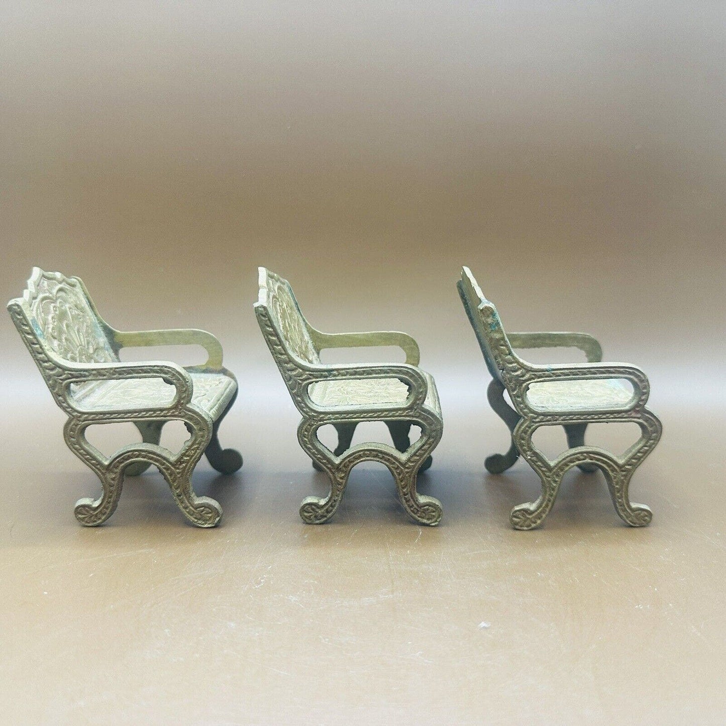 3~ Vintage BRASS Arm CHAIRS *Doll FURNITURE *Decorative Scroll Back