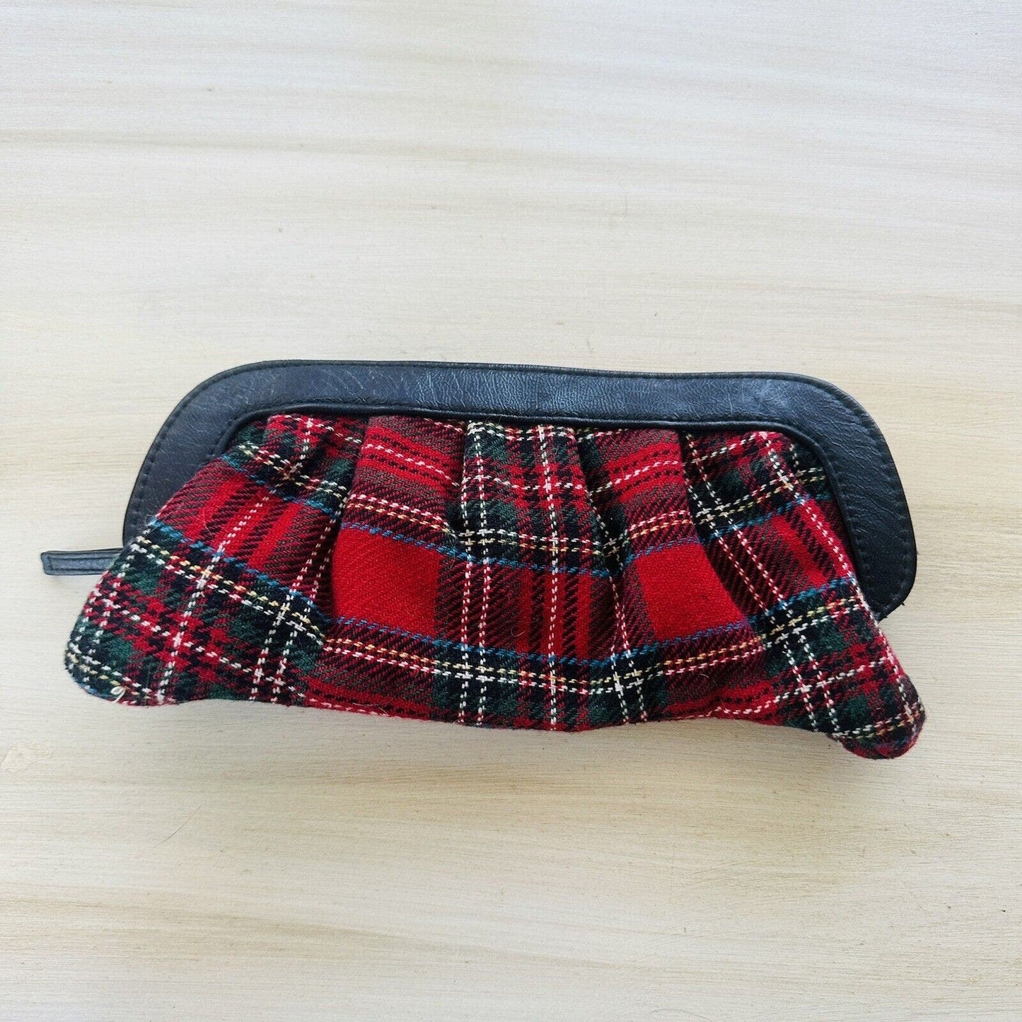 Vintage Clutch Bag Plaid Red Black trim