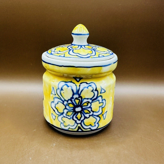 Pier One Spice Jar Tuscany farmhouse cottage shabby india blue yellow trinket