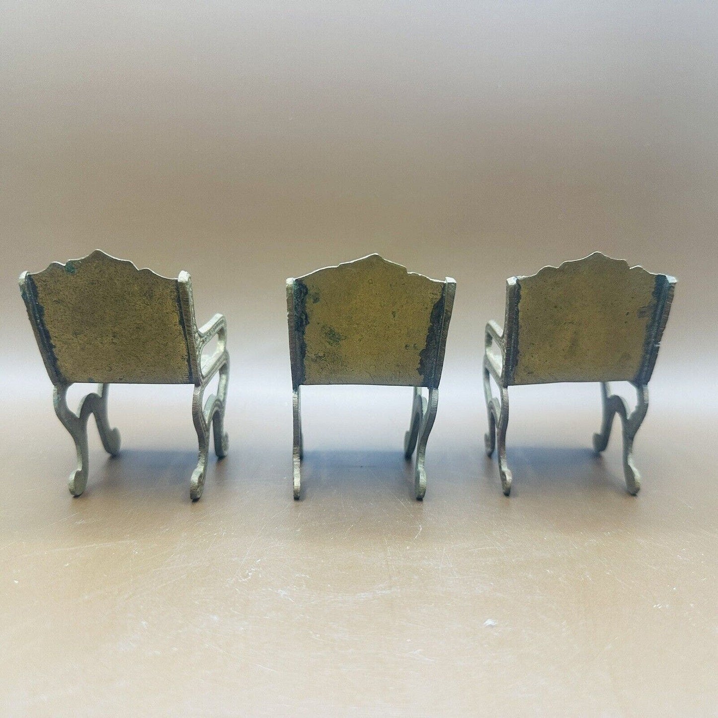 3~ Vintage BRASS Arm CHAIRS *Doll FURNITURE *Decorative Scroll Back