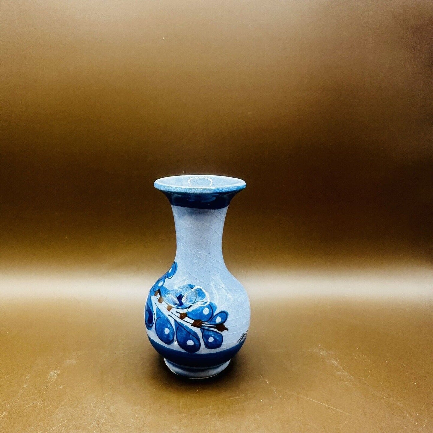 Hand Painted Small Bud Vase Clay Pottery Blue signed