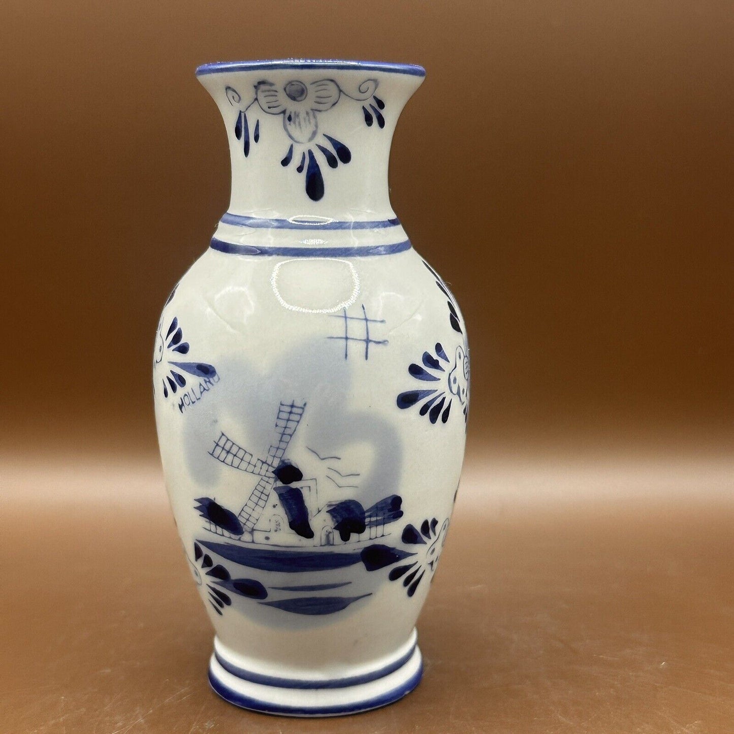 Vintage Delft Souvenir Blue & White Bud Vase Delft Blue Windmills