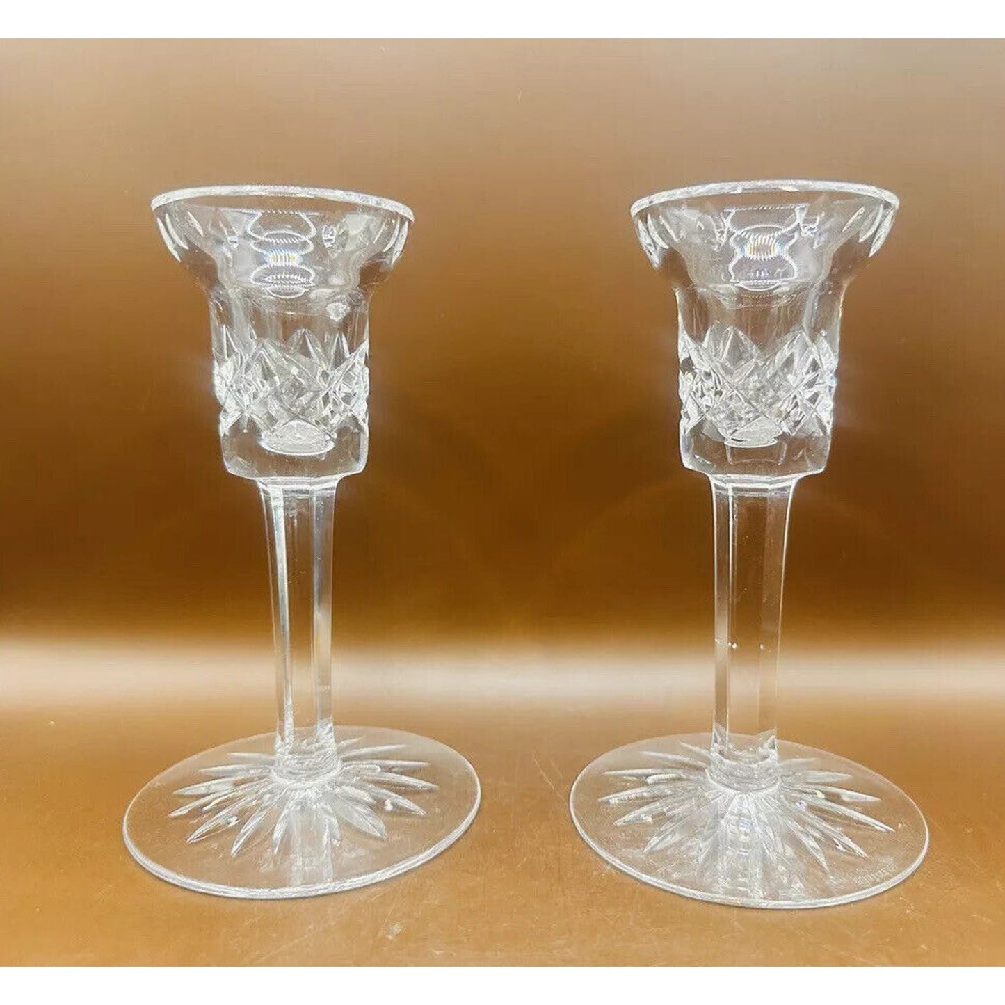 Pair of WATERFORD CRYSTAL 6" Single Light Candlesticks, Crafted In Ireland, Mint