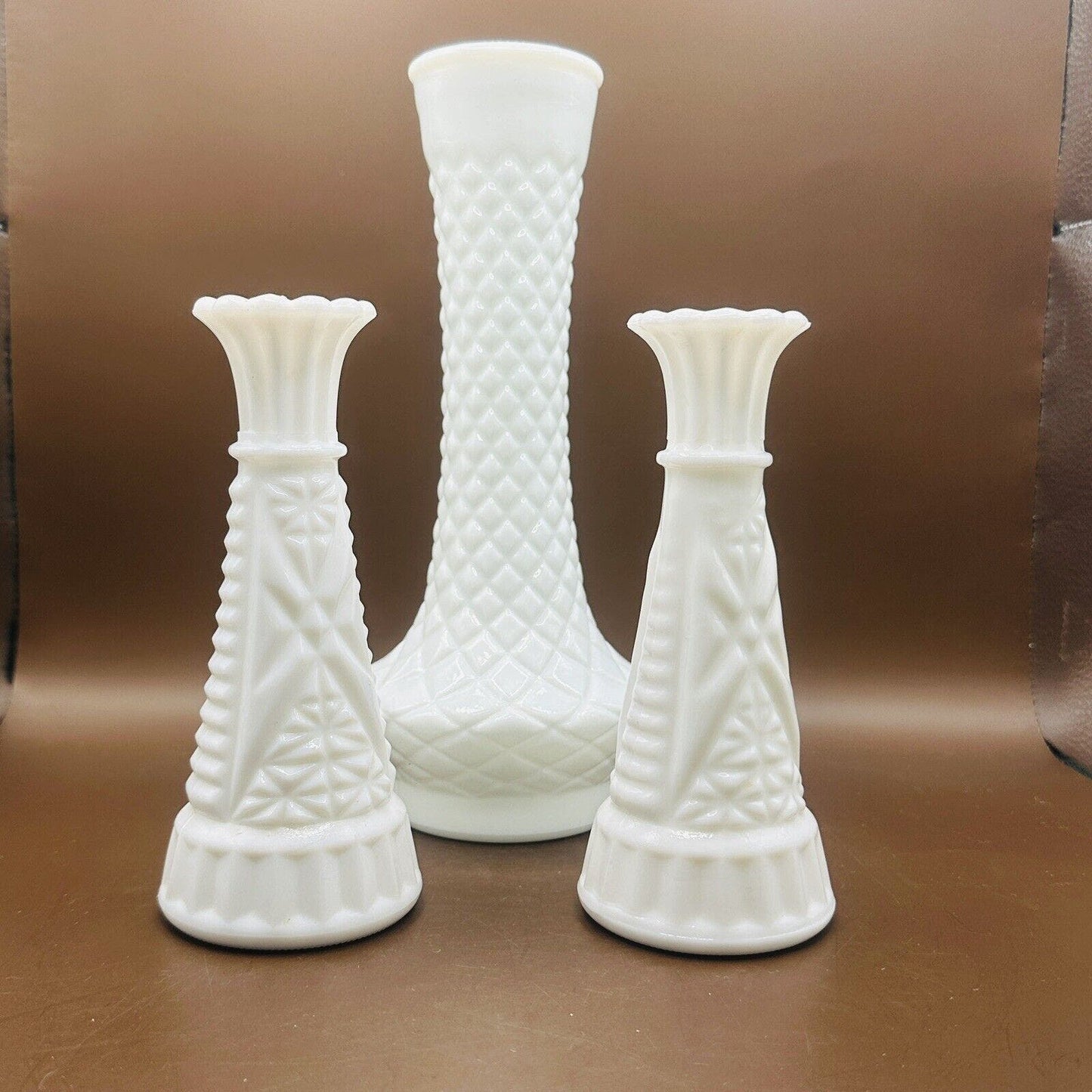 Set Of 3 Milk Glass Vases Various Design