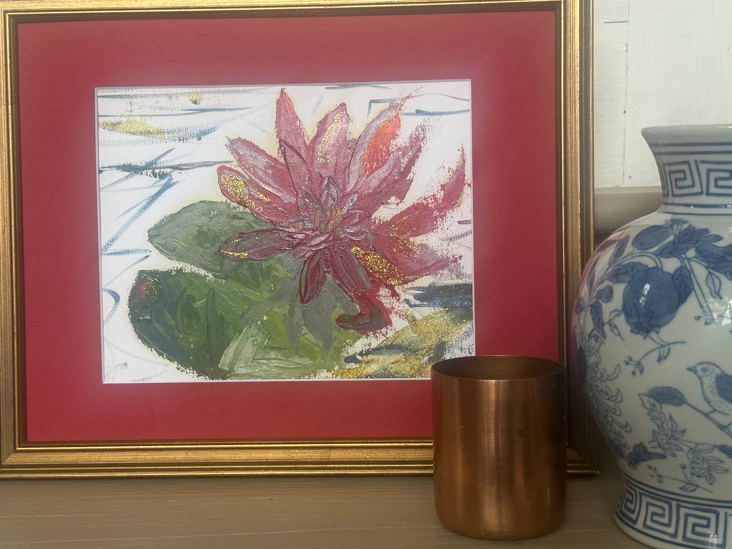 Framed contemporary Lily Pad bloom