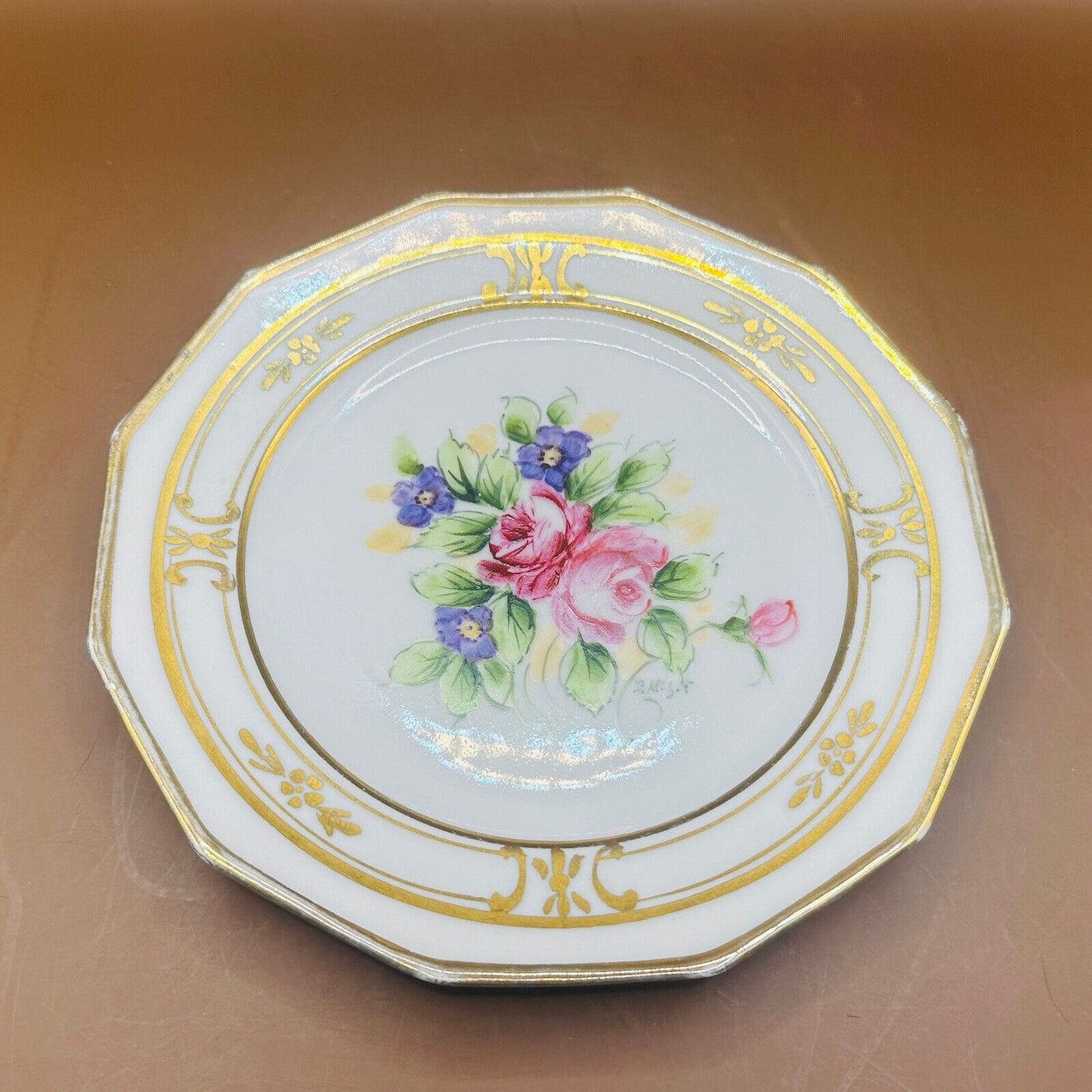 Antique T&V Limoges Plate Hand Painted Tea Roses E. Miler Signed