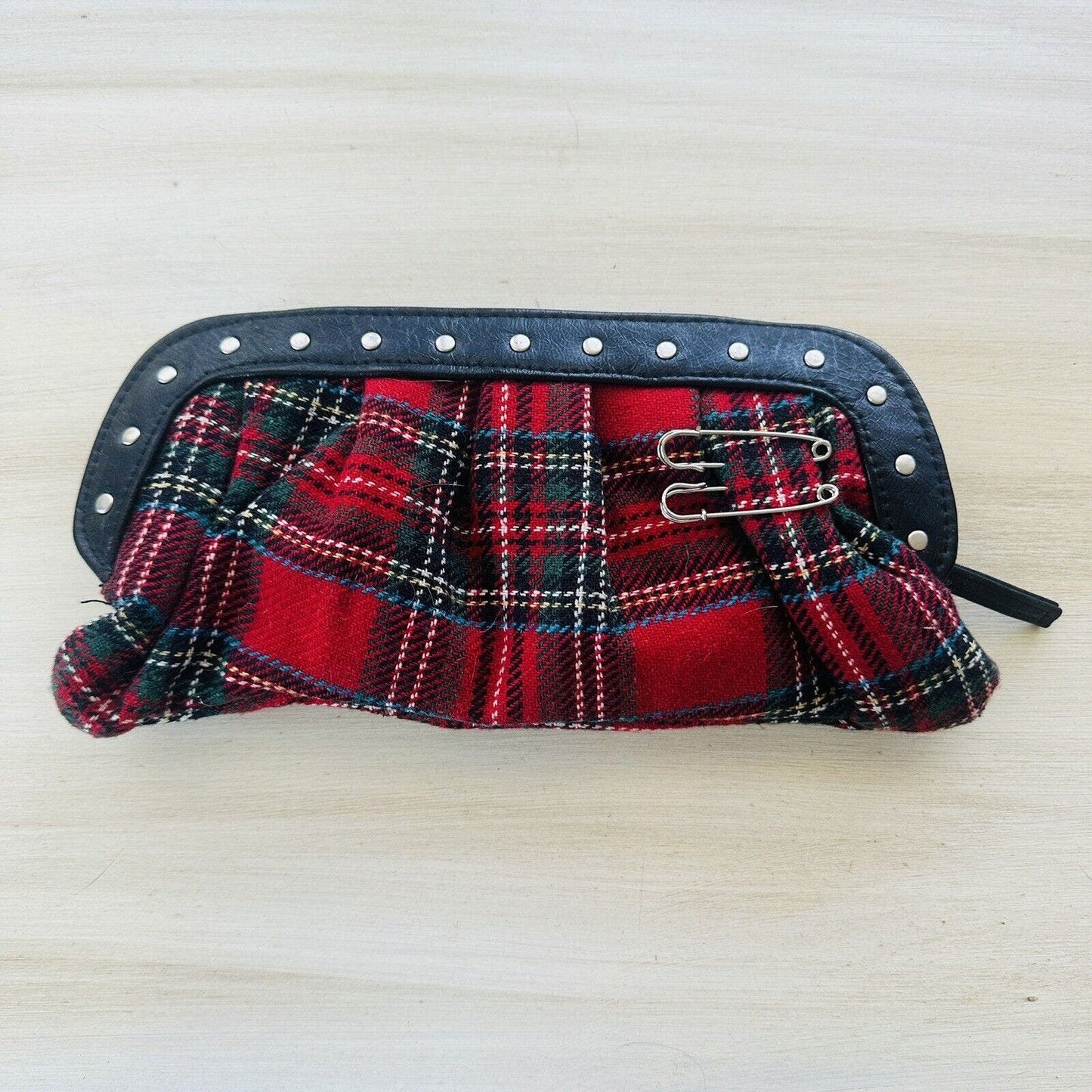 Vintage Clutch Bag Plaid Red Black trim