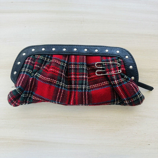 Vintage Clutch Bag Plaid Red Black trim