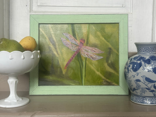 Framed Dragonfly Oil Painting