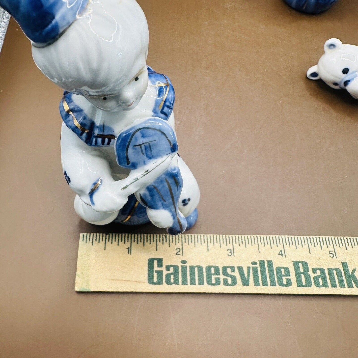 Vintage Blue And White Circus Figurines Clown Bear Children Porcelain