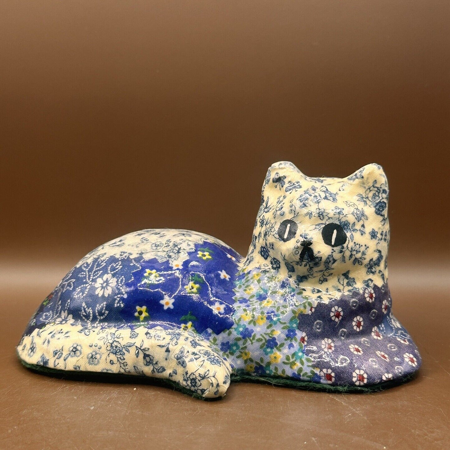 Vintage Calico Cat Decoupage Figurine Flower Pattern