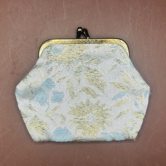 Vintage Clasped Floral Themed Tapestry Gold Handled Clutch Coin Purse Unmarked