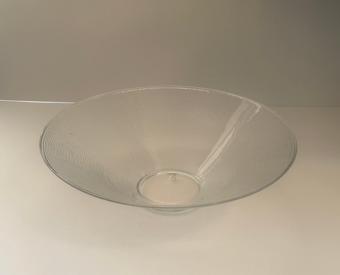 Midcentury hand blown ribbed clear glass bowl