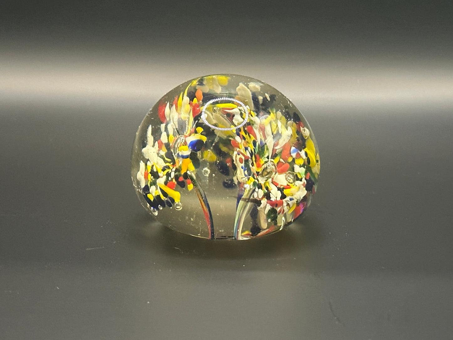 Orange, yellow blue red floral, first paperweight