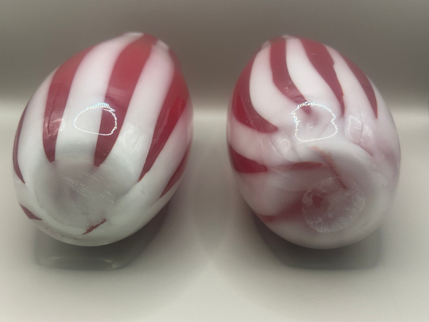 Hand blown red white peppermint twist vases