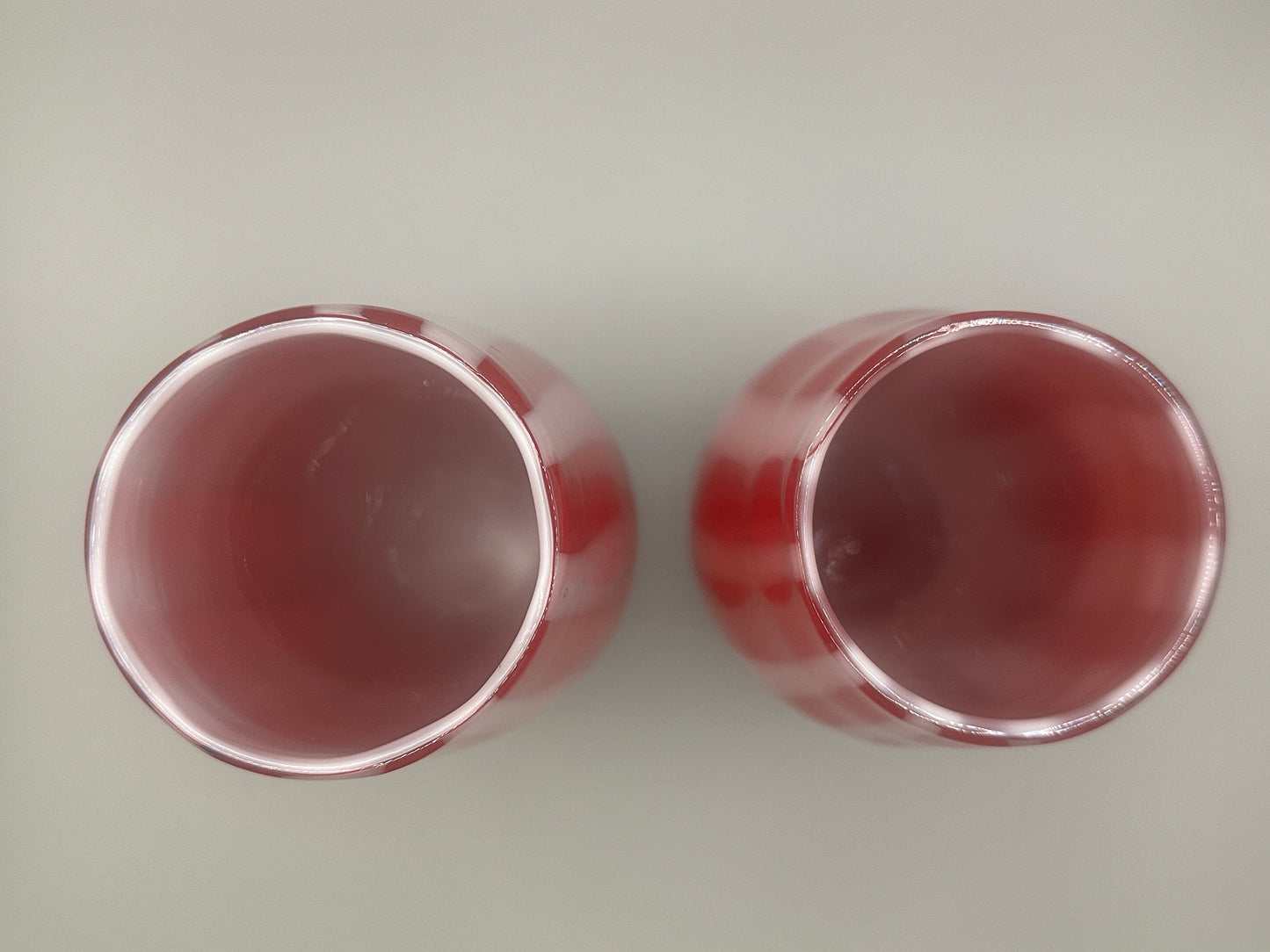 Hand blown red white peppermint twist vases