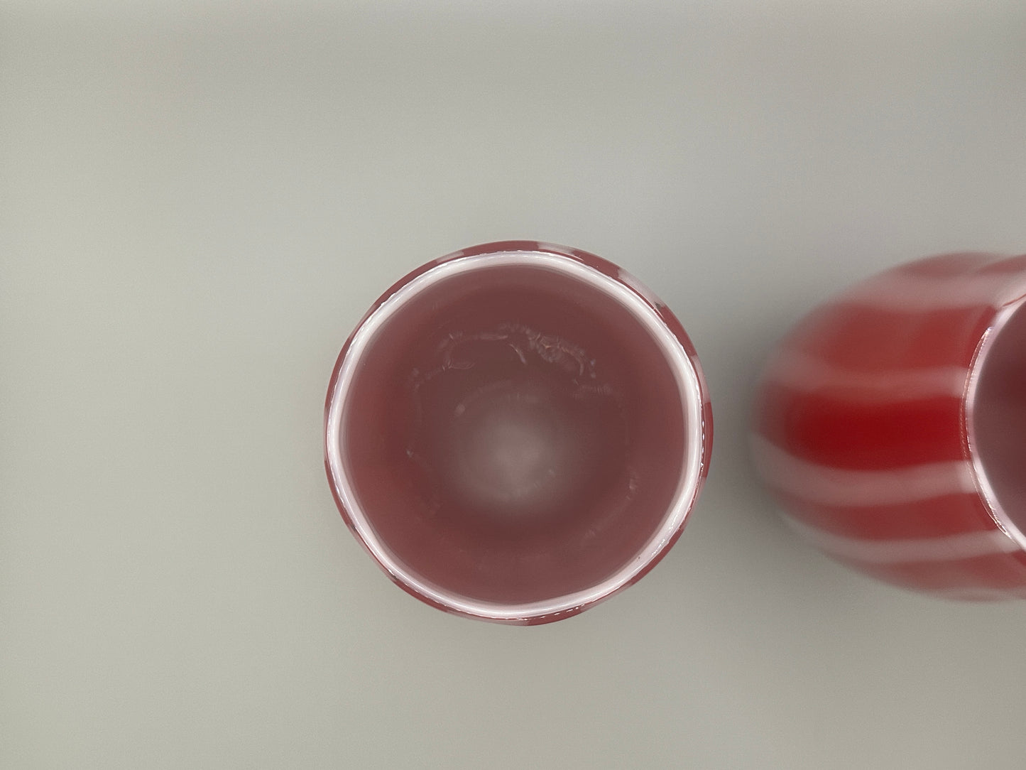 Hand blown red white peppermint twist vases