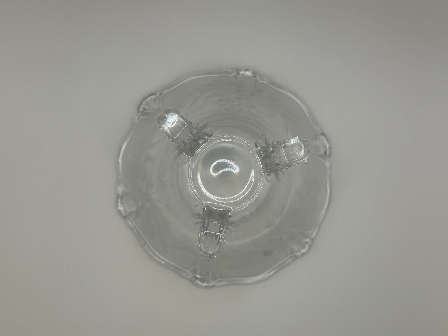 Footed glass bowl with etched design vintage