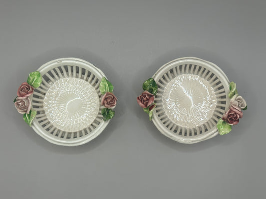 Vintage Ring  Dish Jewelry Holder Trinket Earring Porcelain Flower (set of 2)