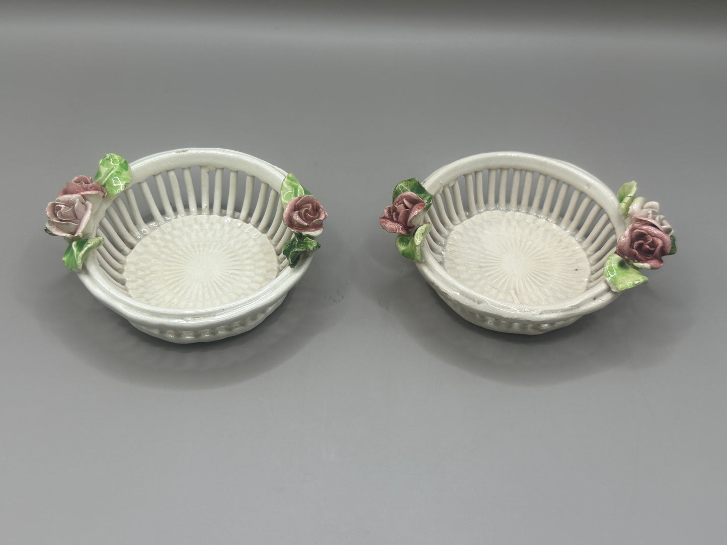 Vintage Ring  Dish Jewelry Holder Trinket Earring Porcelain Flower (set of 2)