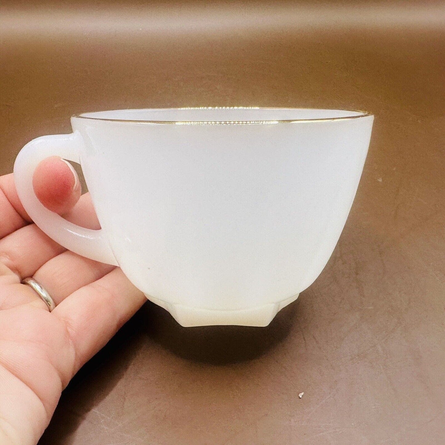 1 Fire King Milkglass vintage Anchor Hocking Coffee 22K Gold Trim Swirl Tea Cup