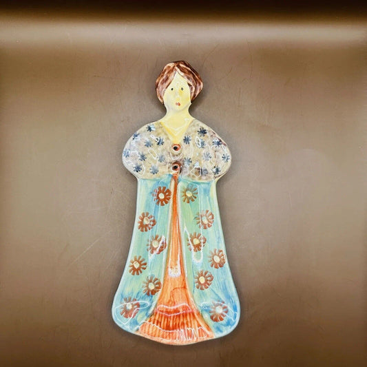 Vintage Italian Hanging Ceramic Spoon Rest Hand-Painted Woman