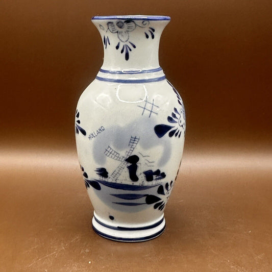 Vintage Delft Souvenir Blue & White Bud Vase Delft Blue Windmills