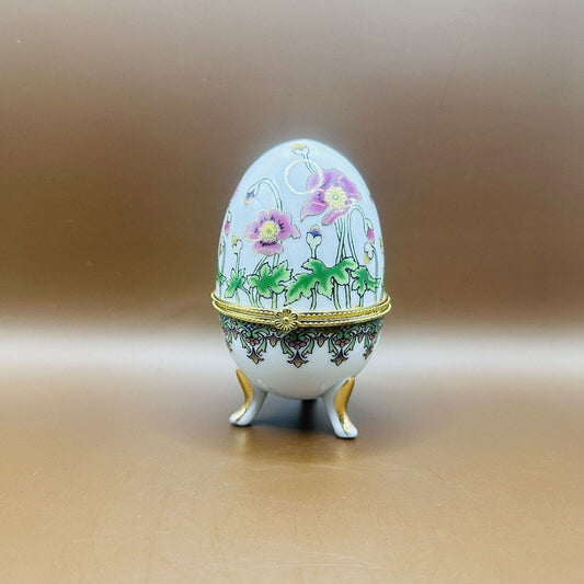 Vintage Porcelain Egg Shaped Floral Trinket Box