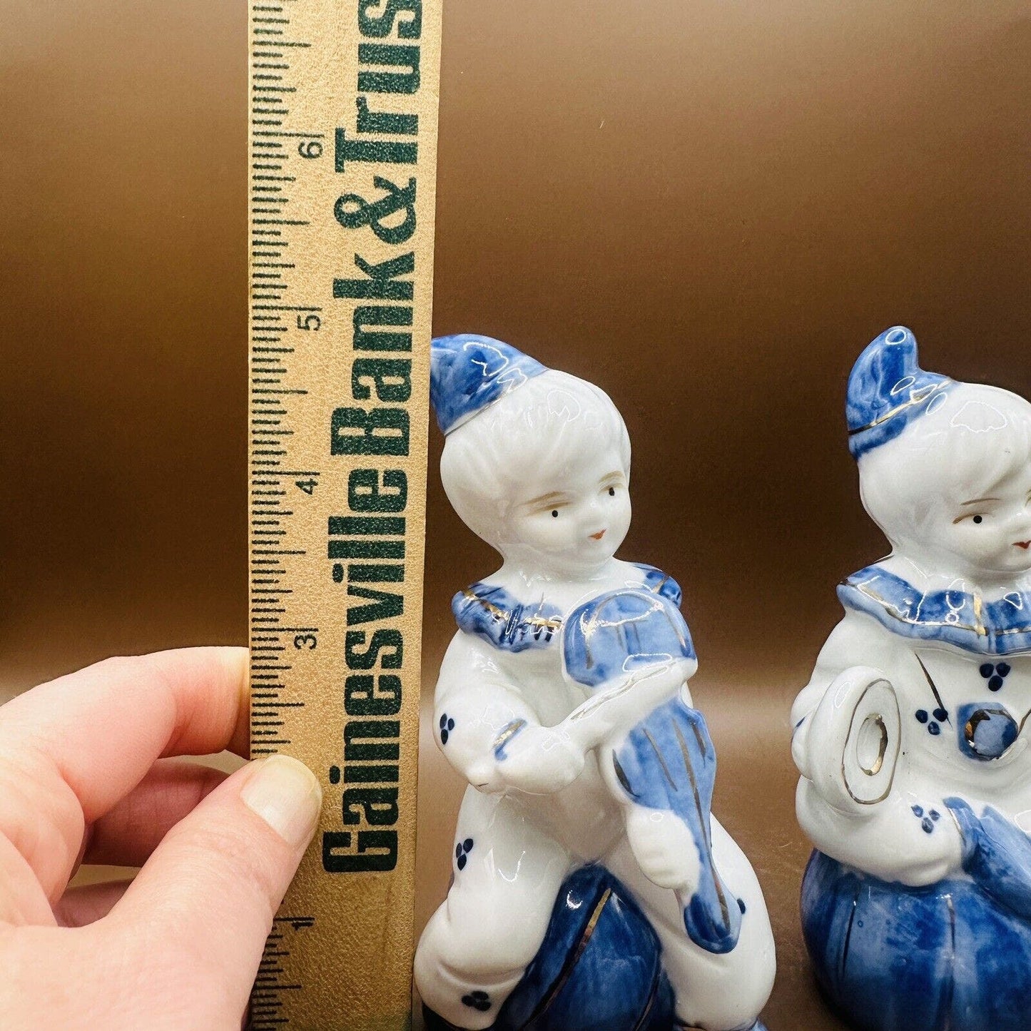 Vintage Blue And White Circus Figurines Clown Bear Children Porcelain