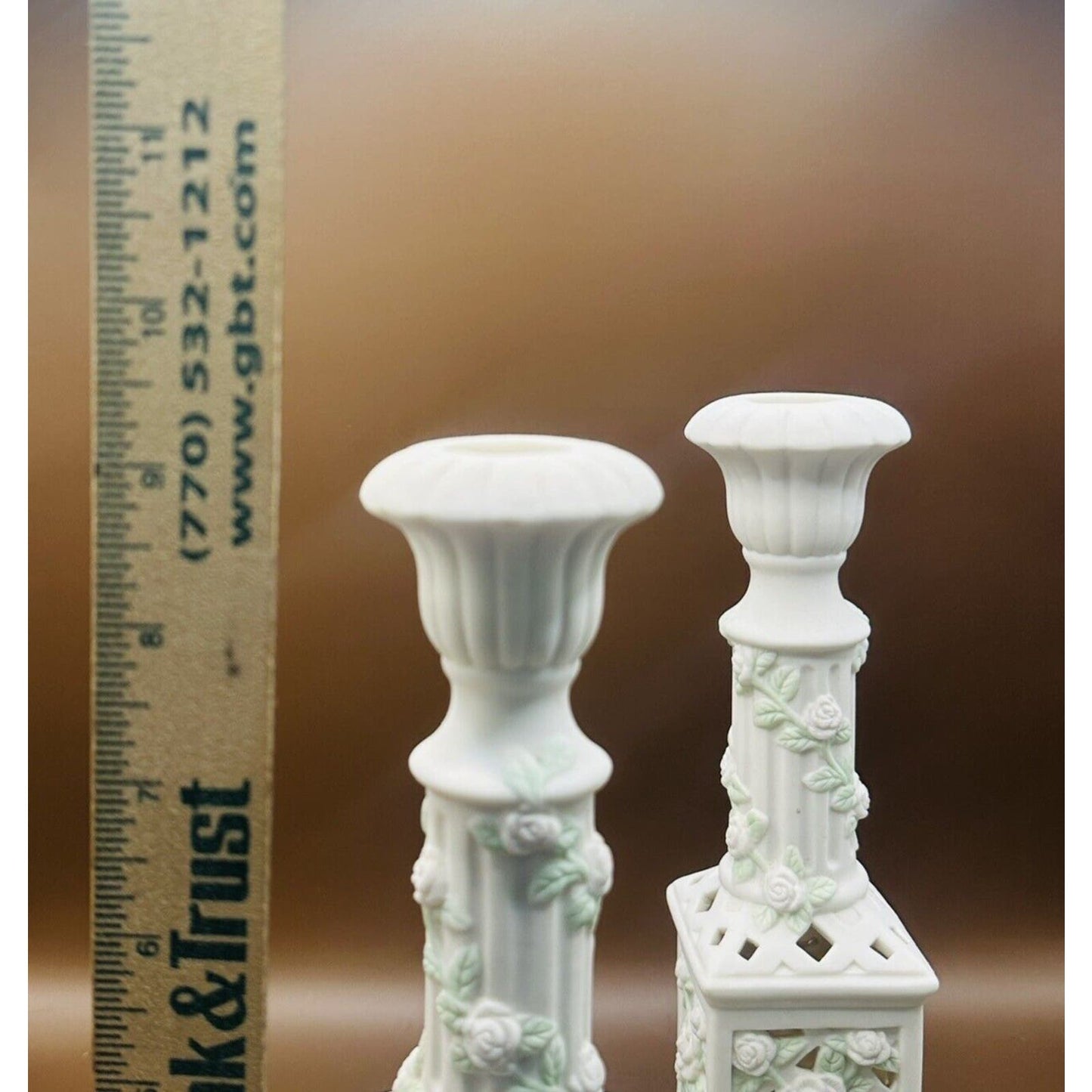 Porcelain Set of 2 Pillar Candle Holders Top Tapers Bottom for Votive/Tealight