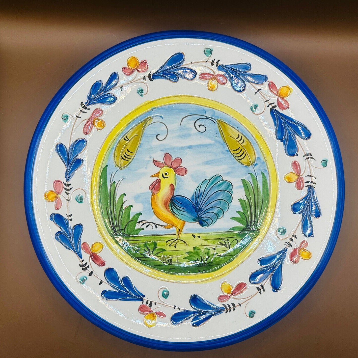 Handmade Italian Dinner Plate Rooster Hand-Painted Wall Hanging