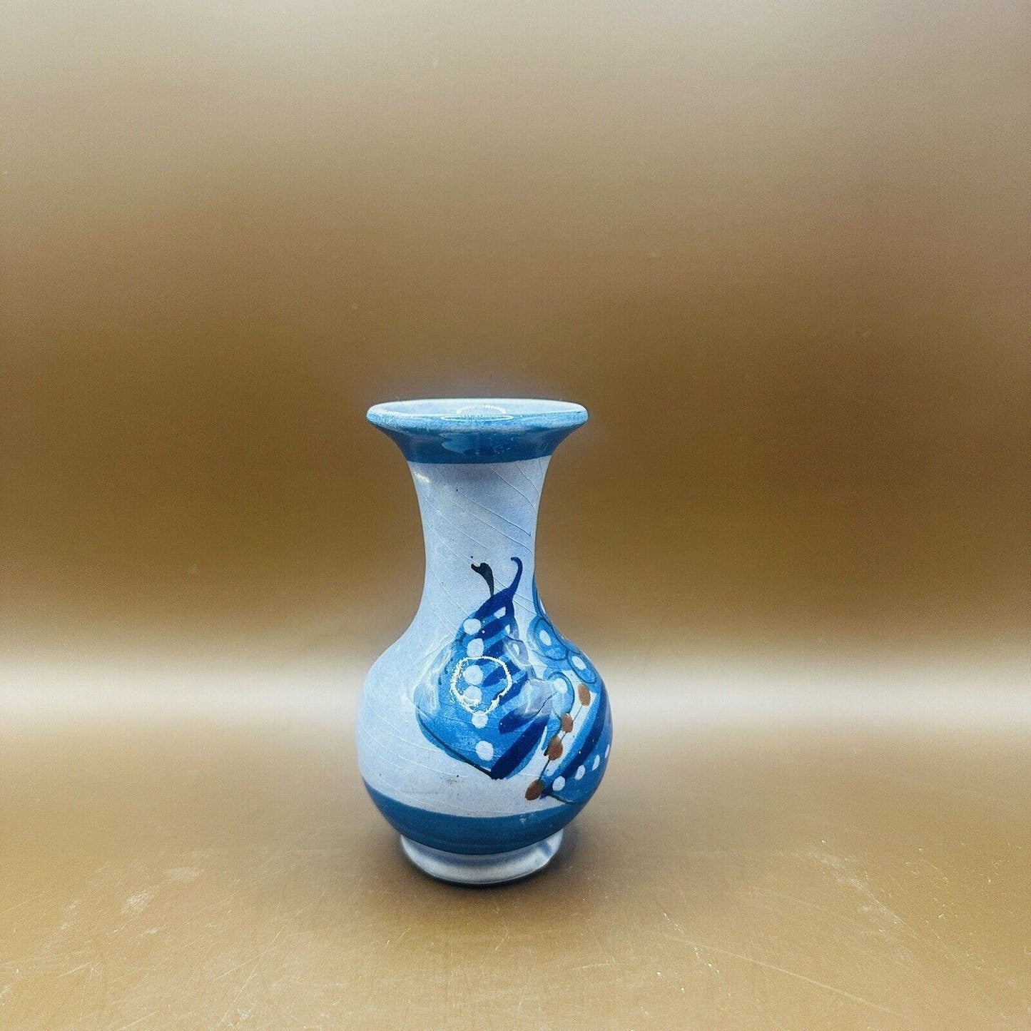 Hand Painted Small Bud Vase Clay Pottery Blue signed