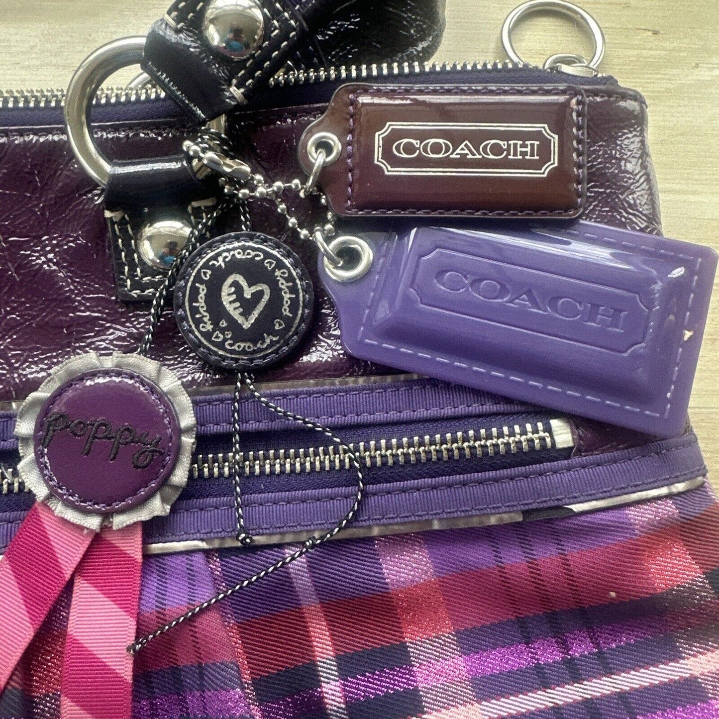 Coach Poppy Plaid Purple Pink Handbag Large gray condition