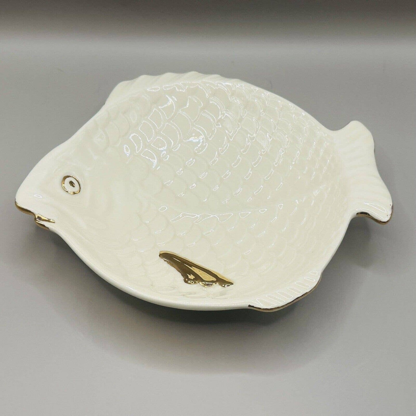 Fish Plate White Gold Rim Pottery Holland