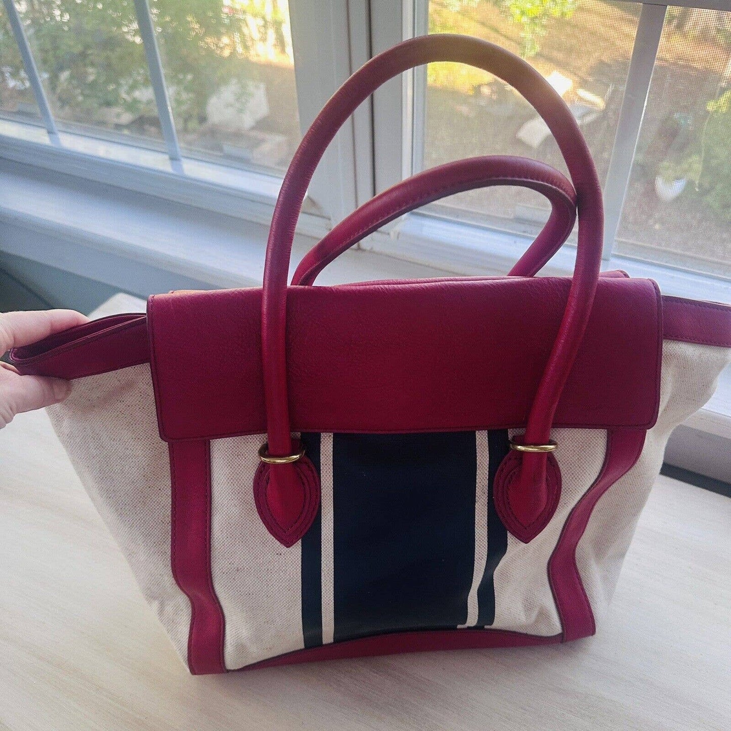 J.Crew Bags Large Canvas And Leather Handbag Red White And Blue