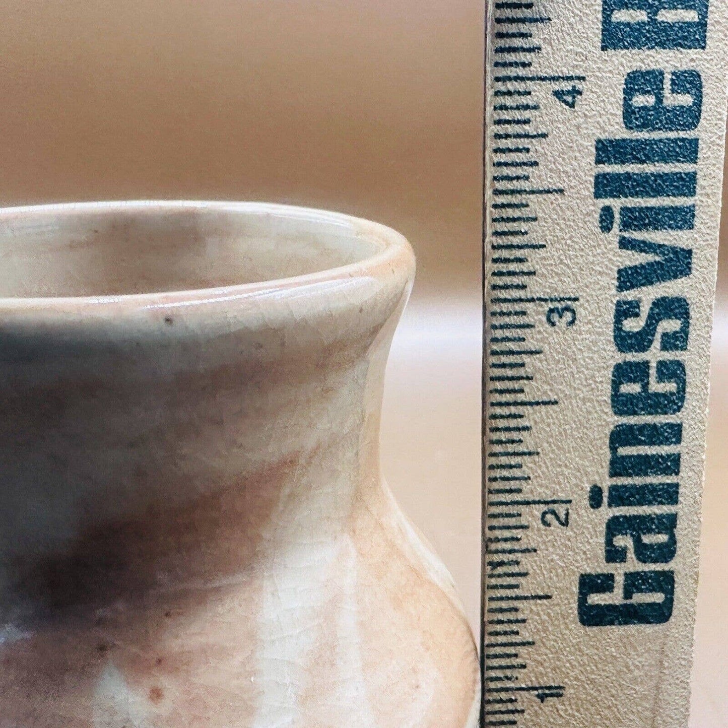 Small Art Pottery Vase Camel Glaze Neutral￼ Signed