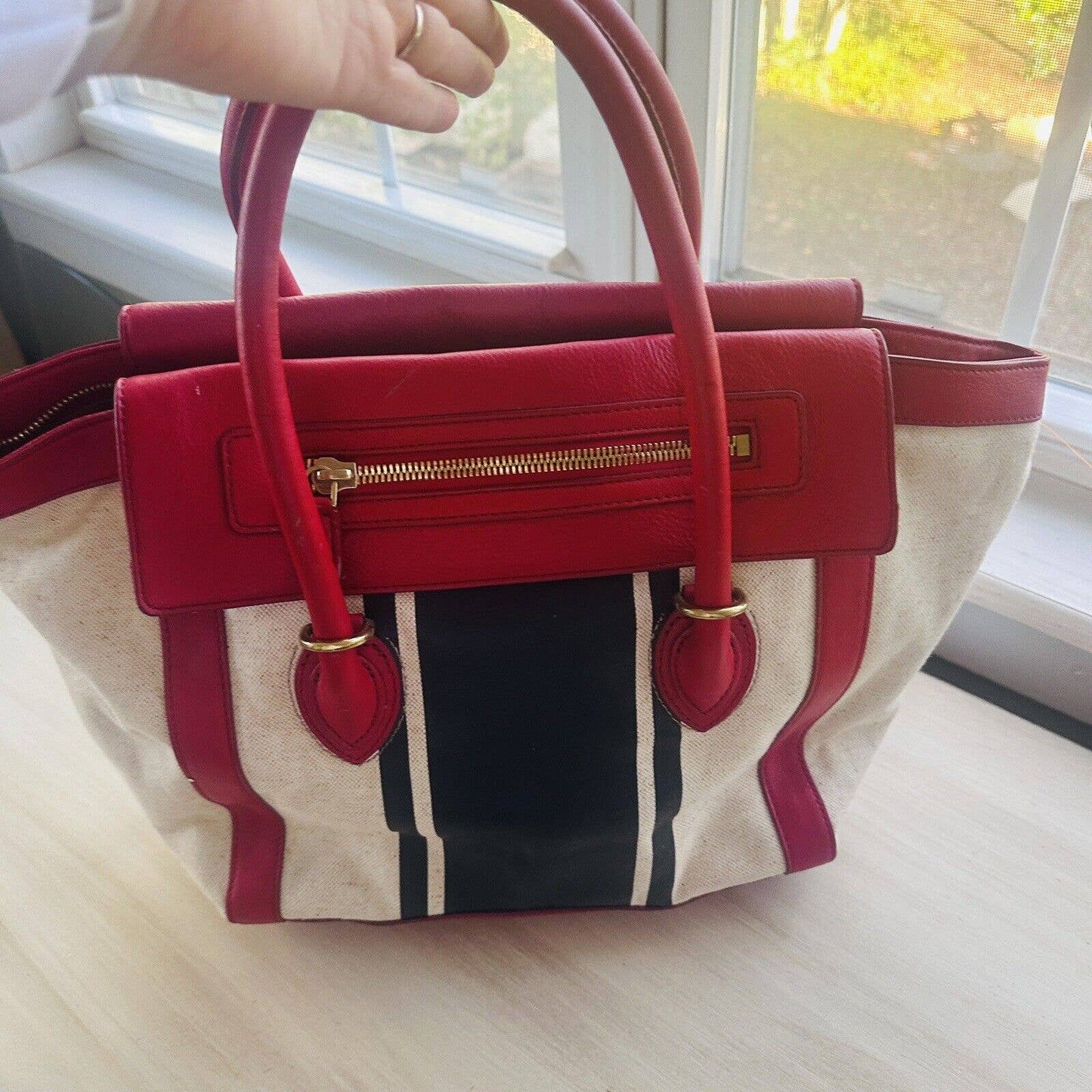 J.Crew Bags Large Canvas And Leather Handbag Red White And Blue