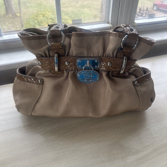 Kathy Van Zeeland Handbag Purse Beige Brown Shoulder Bag Charm With Studs