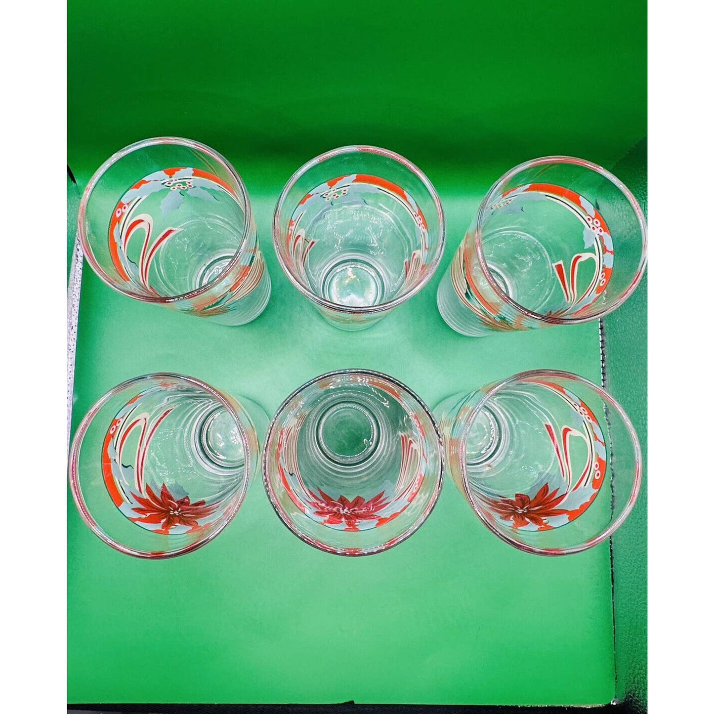 SET OF 6 Glass POINSETTIA TUMBLERS HOLIDAY CHRISTMAS Glasses