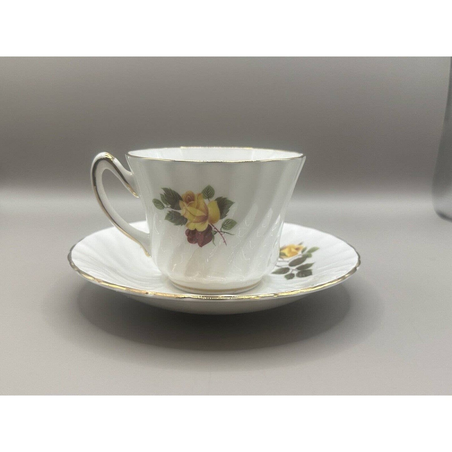 Vintage Bone China Tea Cup & Saucer Red & Yellow Roses Floral Antique