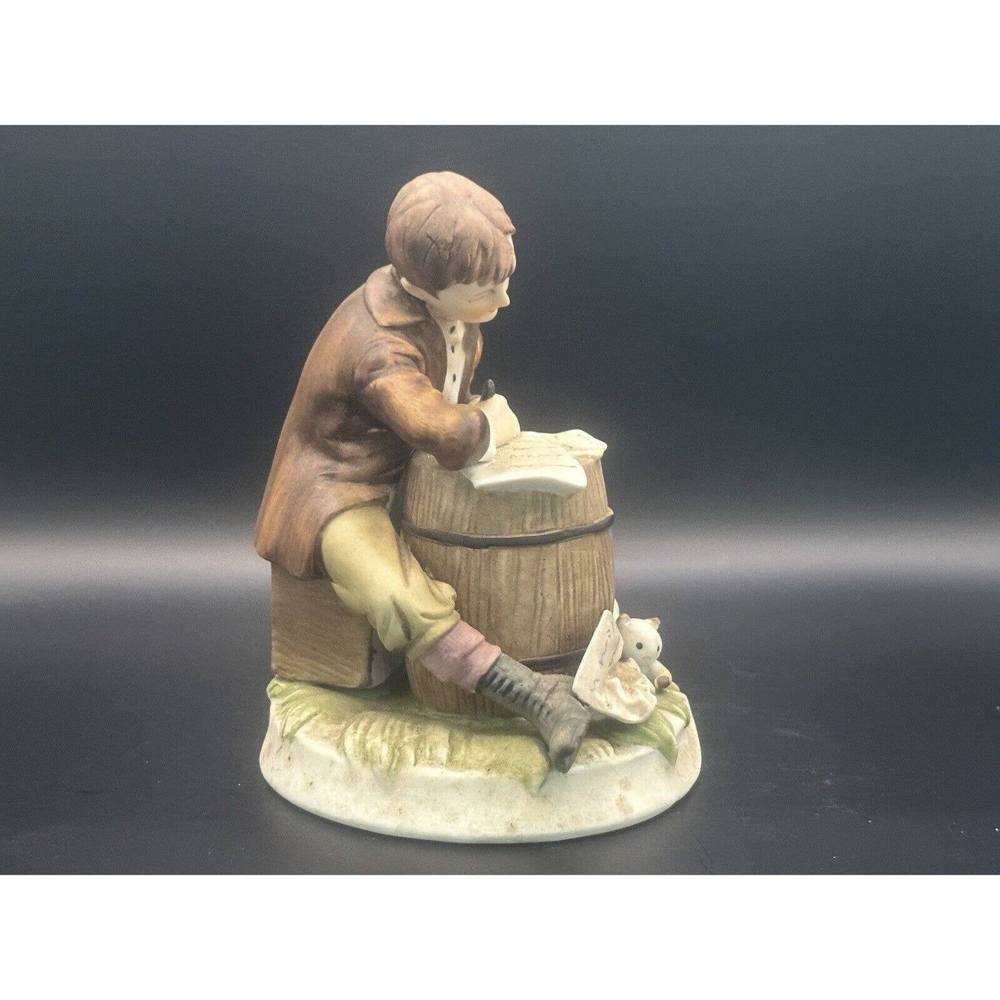 Vintage Figurine Boy Cat Matte Hand-Painted Decor Japanese