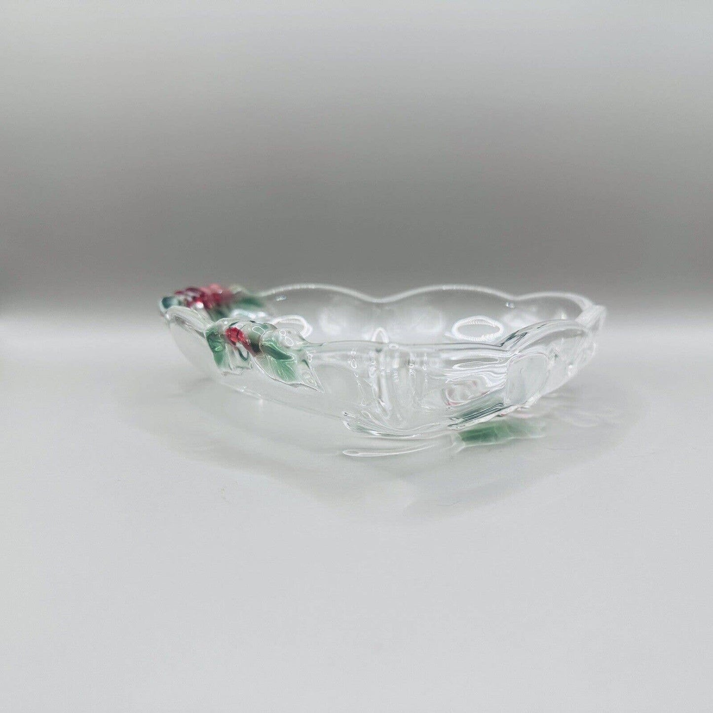 Mikasa Holiday Heart Glass Candy Dish Poinsettia *No Box