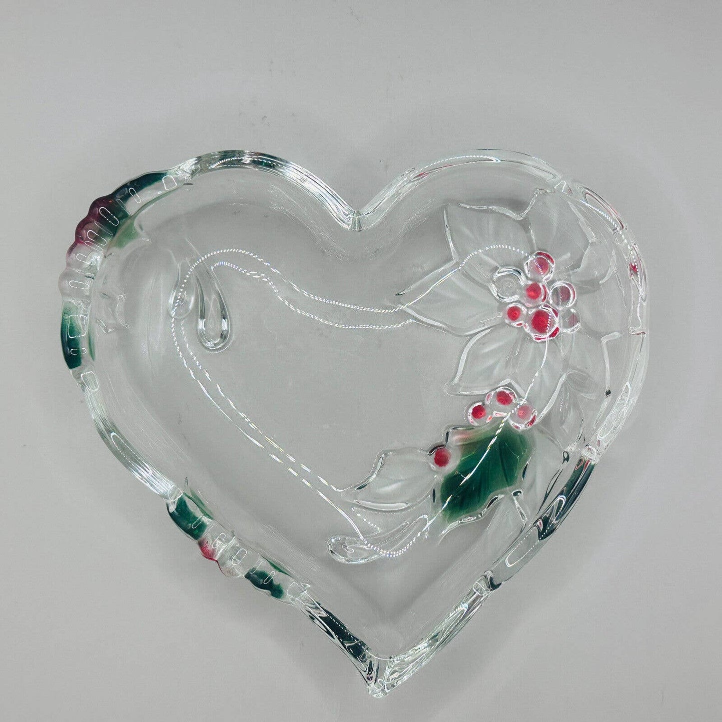 Mikasa Holiday Heart Glass Candy Dish Poinsettia *No Box