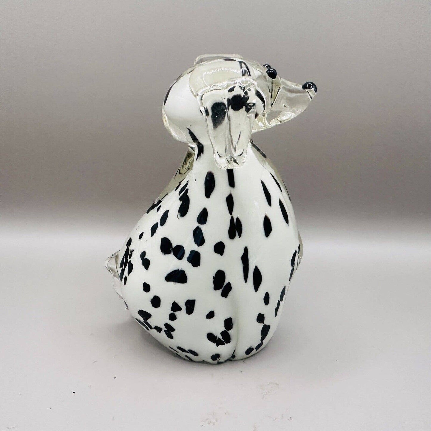 Art Glass Dalmation Handblown Figurine Statue Large Heavy Black And White