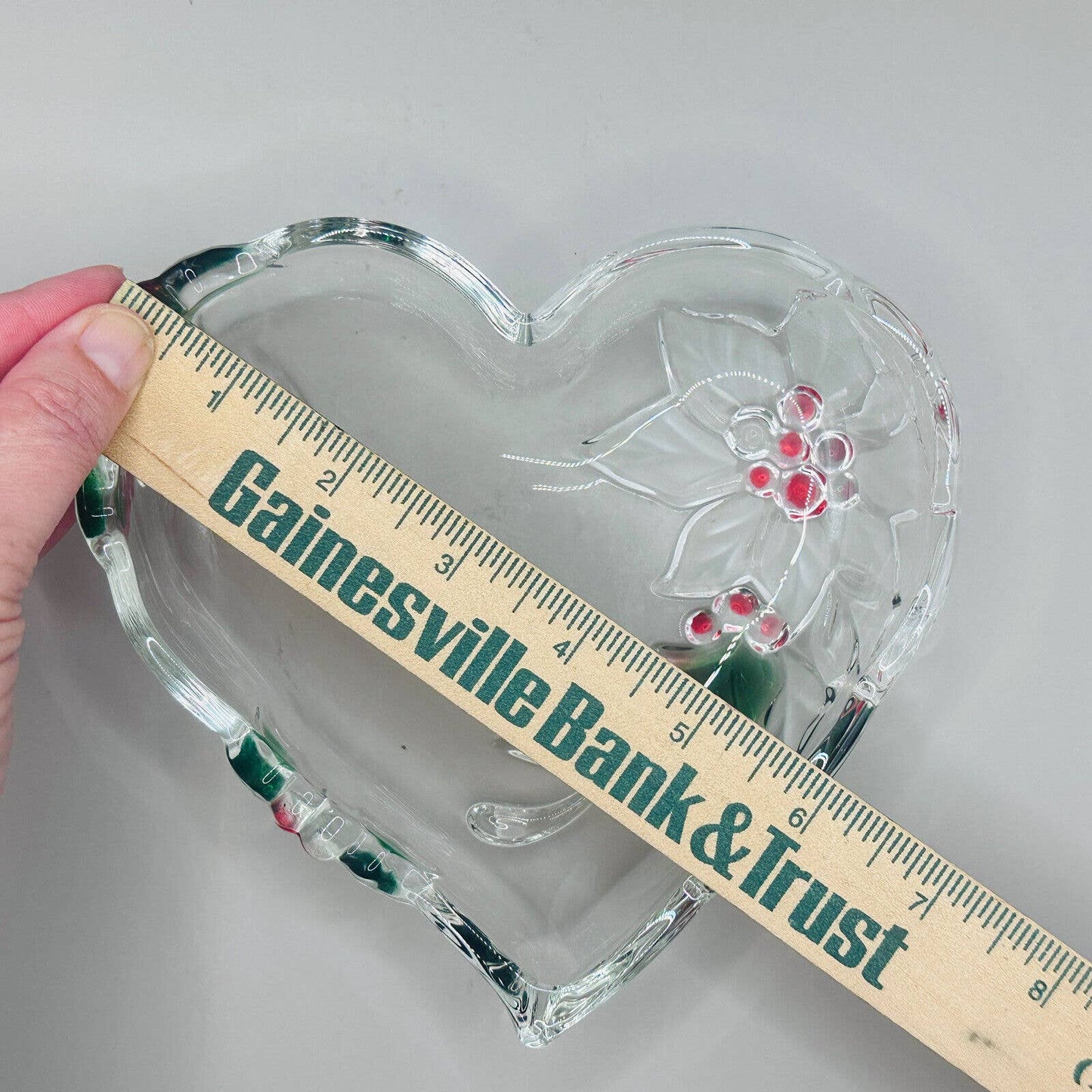 Mikasa Holiday Heart Glass Candy Dish Poinsettia *No Box