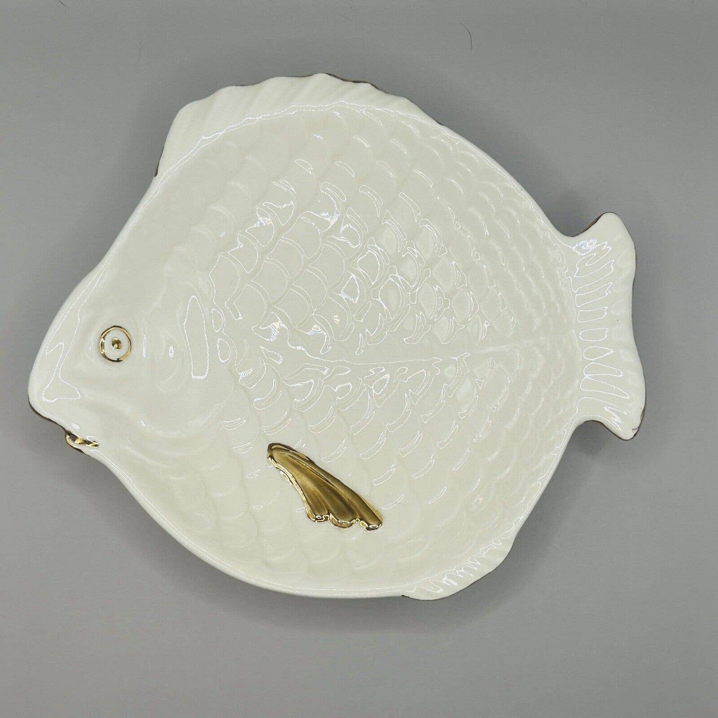 Fish Plate White Gold Rim Pottery Holland