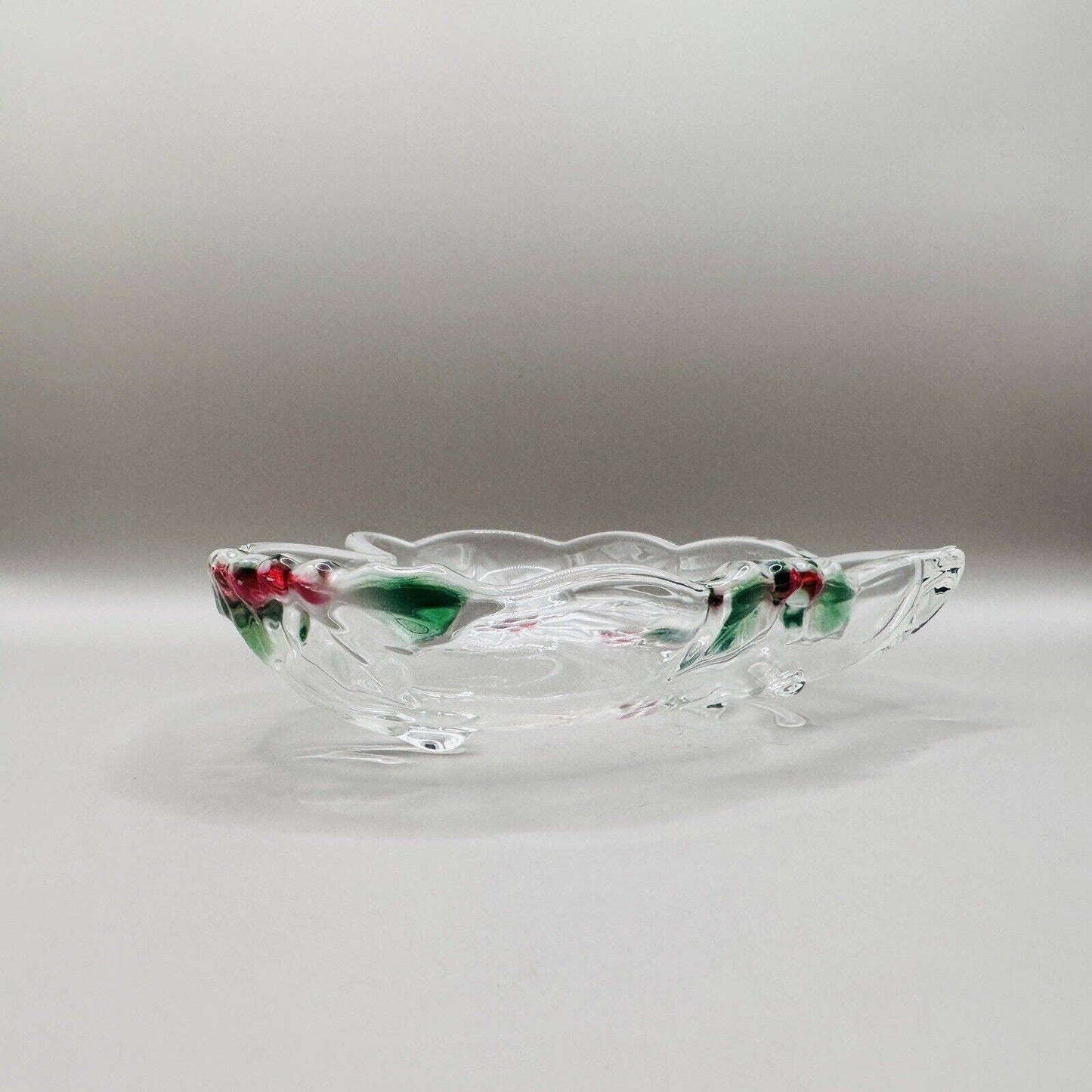 Mikasa Holiday Heart Glass Candy Dish Poinsettia *No Box