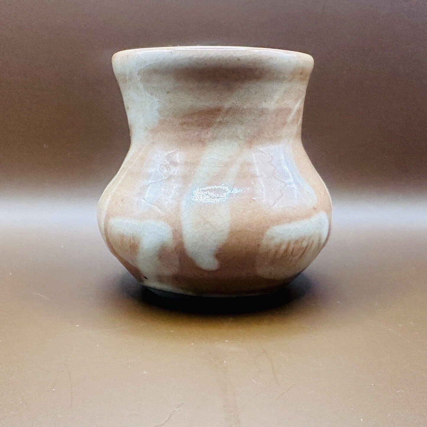 Small Art Pottery Vase Camel Glaze Neutral￼ Signed