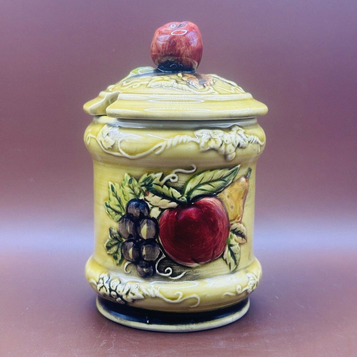 Vintage Retro Lefton Apple Jar Canister 1970 Japan Jam Jar With Lid Green