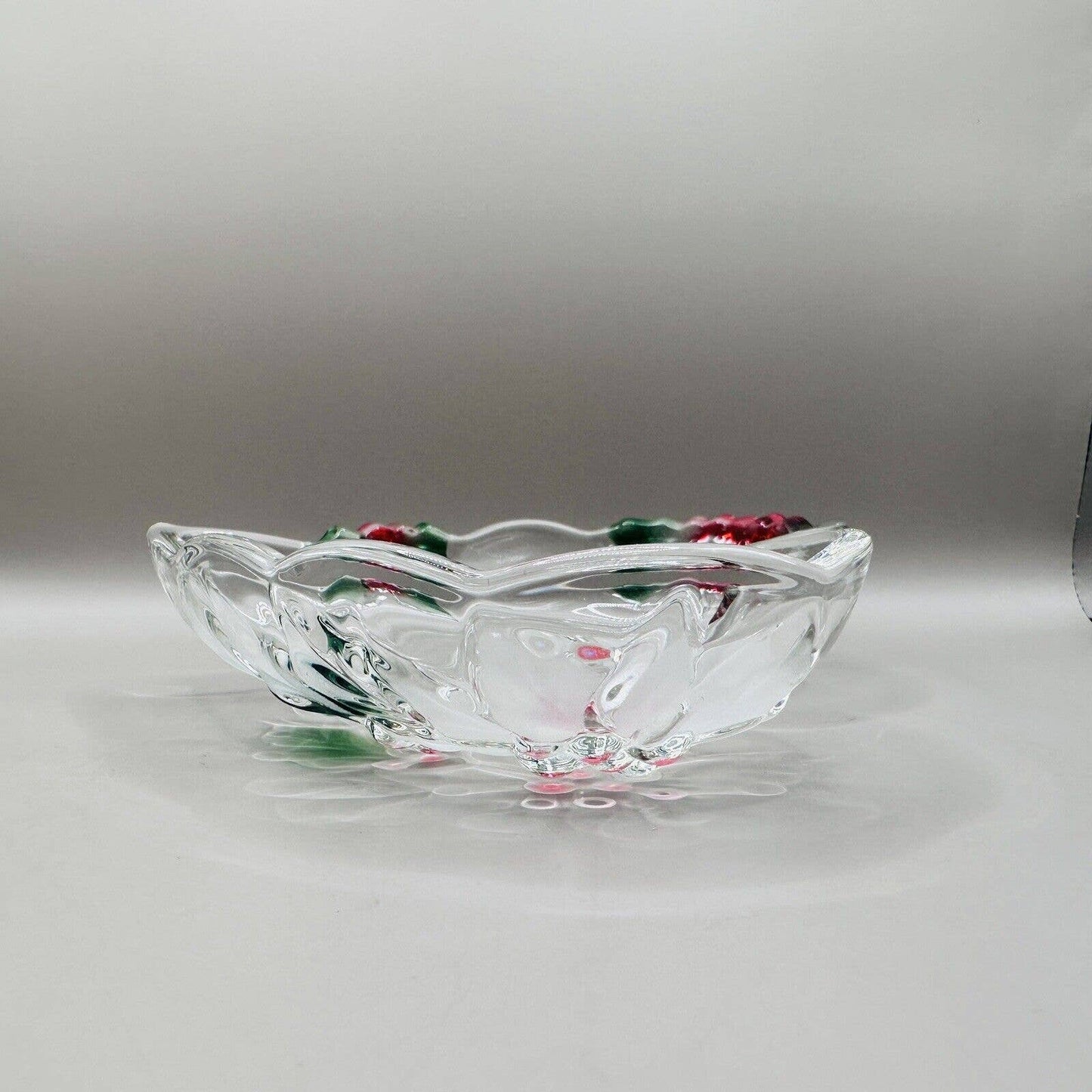 Mikasa Holiday Heart Glass Candy Dish Poinsettia *No Box